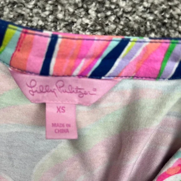 Lilly Pulitzer Romper Womens XS Navy Pink Floral Tie Waist Short Sleeve - Picture 2 of 7